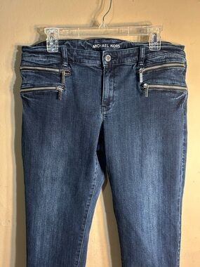 Michael Kors Navy Skinny Jeans with Silver Zipper Accents Size 16